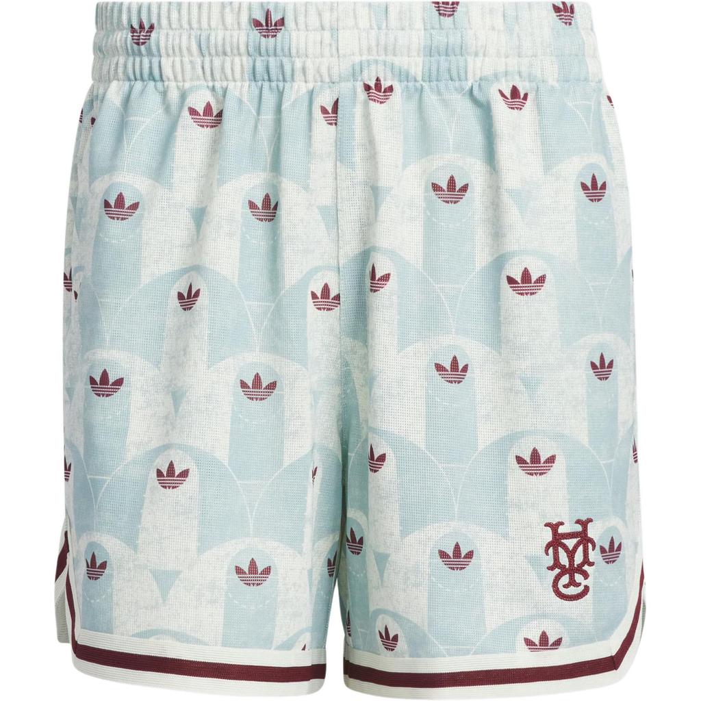 Adidas Originals X Hoop York City Allover Print Logo Comfortable Loose Sports Shorts Unisex Shorts Ivory-White Textured-Green Dark-Red JC5973