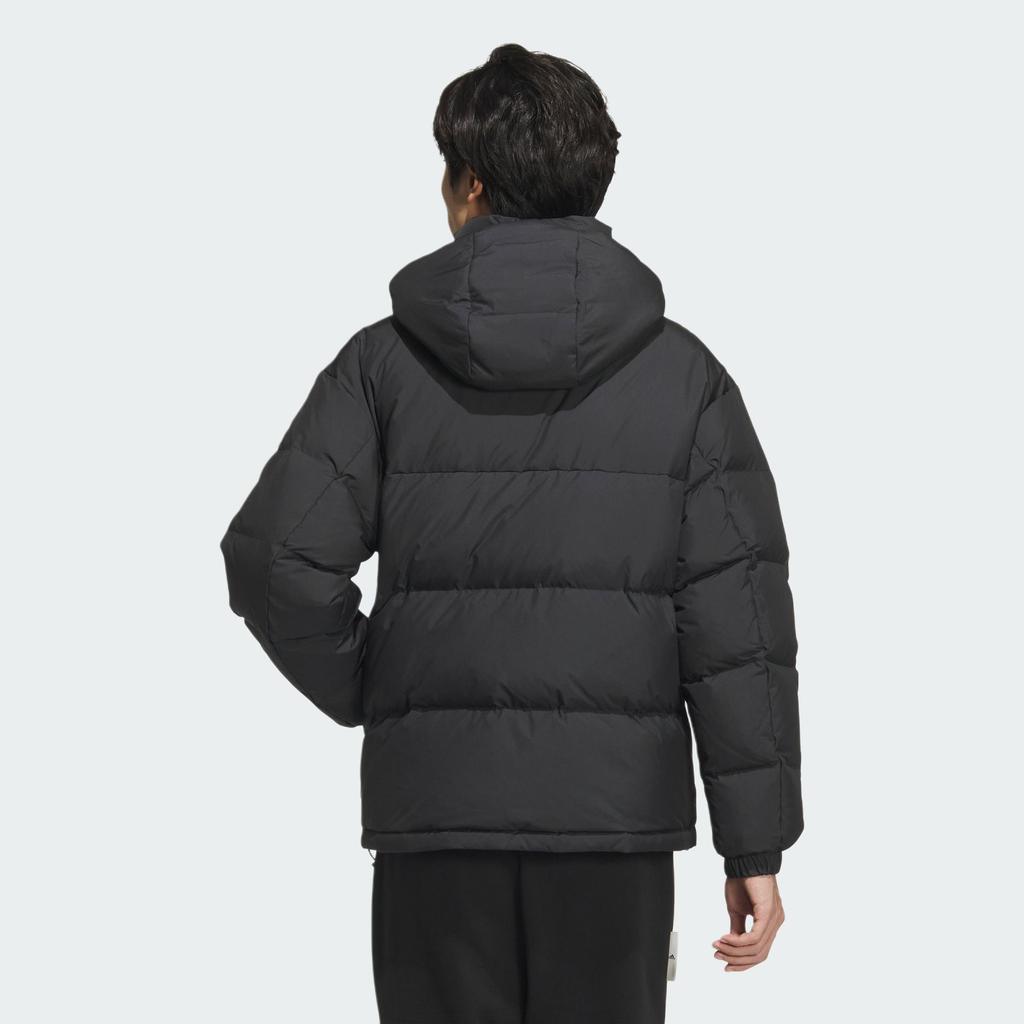 Adidas Puffy Down Series Logo Outdoor Casual Hooded Теплая стеганая куртка унисекс куртка черного цвета JM9131