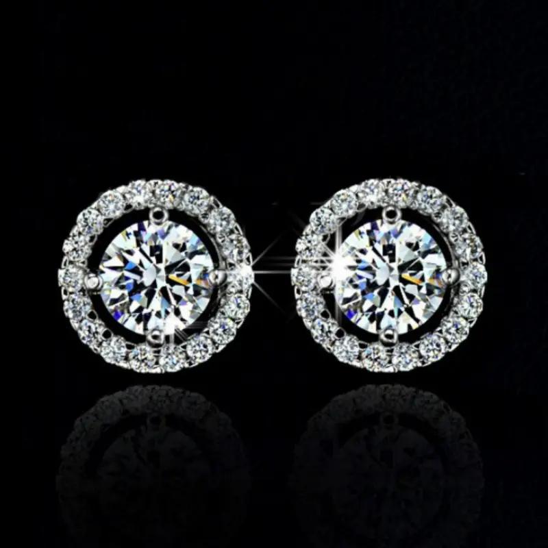 1 Pair of Fashionable Round Inlaid Rhinestone Women's Earrings Gold-plated Silver Rose Gold Wedding Earrings Holiday Banquet Jewelry Accessories