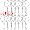 50pcs Keyring Blanks Keychain Key Fob Split Rings 4 Link Chain Silver Color
