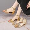 Fashion Women Sandals 2025 New Casual Shoes Women Open Toe Summer Gold Sandals Square Ankle Strap Low Heels Sandals Sandalias De Mujer
