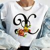 Custom Name Letter Combination Tops Fashion Women T-Shirt Rose Flower Heart Letter Font A B C D Short Sleeve Tees Black T-Shirt