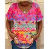 Colorful Floral Pattern Women's T-shirt Summer Outdoor Casual V-neck Short-sleeved Top OverSize Women's Clothing