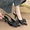 Niche Bow High Heels Thin Heel Bag Head Sandals Women's Shoes 2025 Spring and Summer Temperament Pointed Black Single Shoes