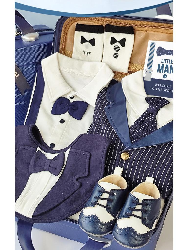 Royal Blue Baby Boy Gentleman Suit Gift Set for Autumn/Winter - Perfect for First Birthday, Full Moon, or Hundred Days Celebration