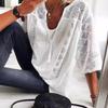 2023 Women's U-neck Lace Hollow Stitching Three-quarter Sleeve Top
