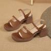 Fashion 2024 New Retro Genuine Leather Women's Sandals Square High Heels  Office  Platform Buckle Shoes
