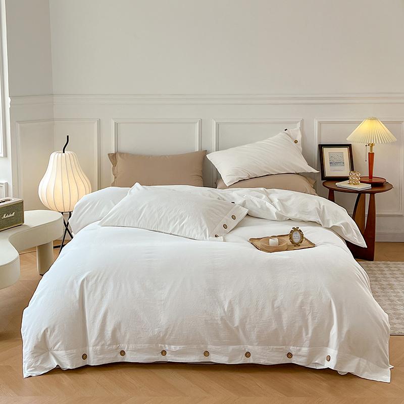 100% Washed Cotton Duvet Cover 2/3Piece Luxury Soft Bedding Set with Buttons Closure Solid Color Comforter Cover With Pillowcase
