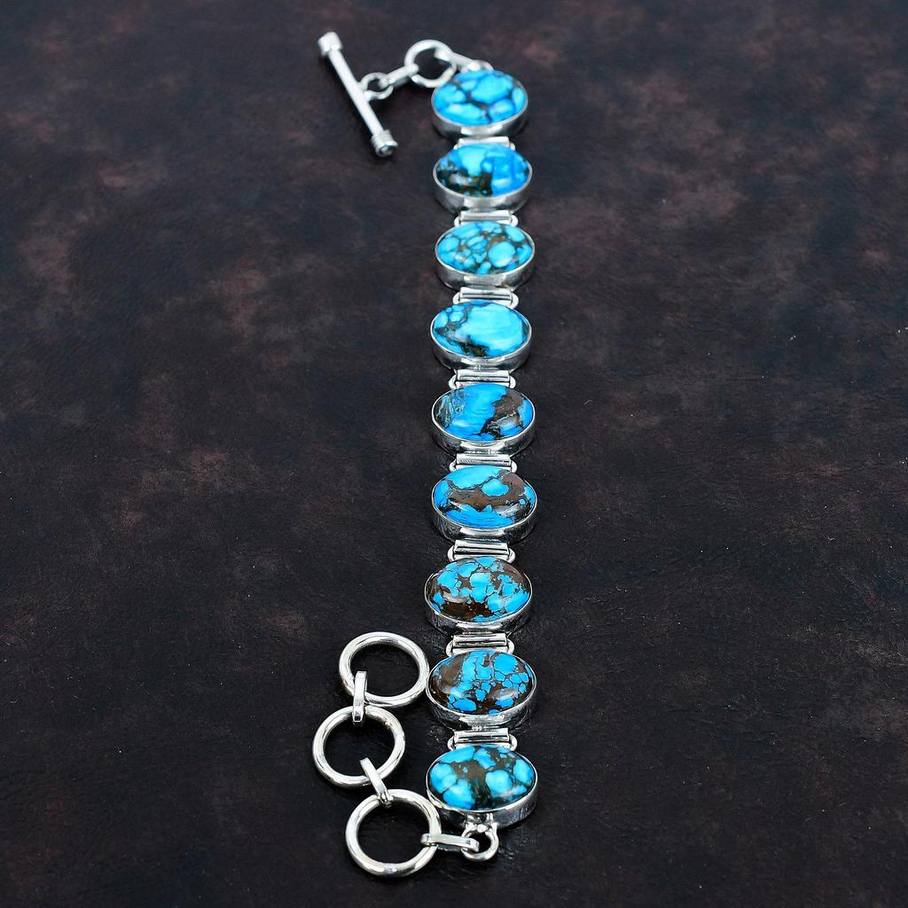 Браслет из тибетской бирюзы, браслет ручной работы, ювелирные изделия из настоящего драгоценного камня, браслет из стерлингового серебра 925 пробы, регулируемый браслет-цепочка, подарки на годовщину