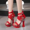 Fashion Summer New Women Sexy Platform High Heels 14CM Pole Dancing Rivet Sandals Ankle Strap Cover Heel Exotic Zipper Dancer Shoes