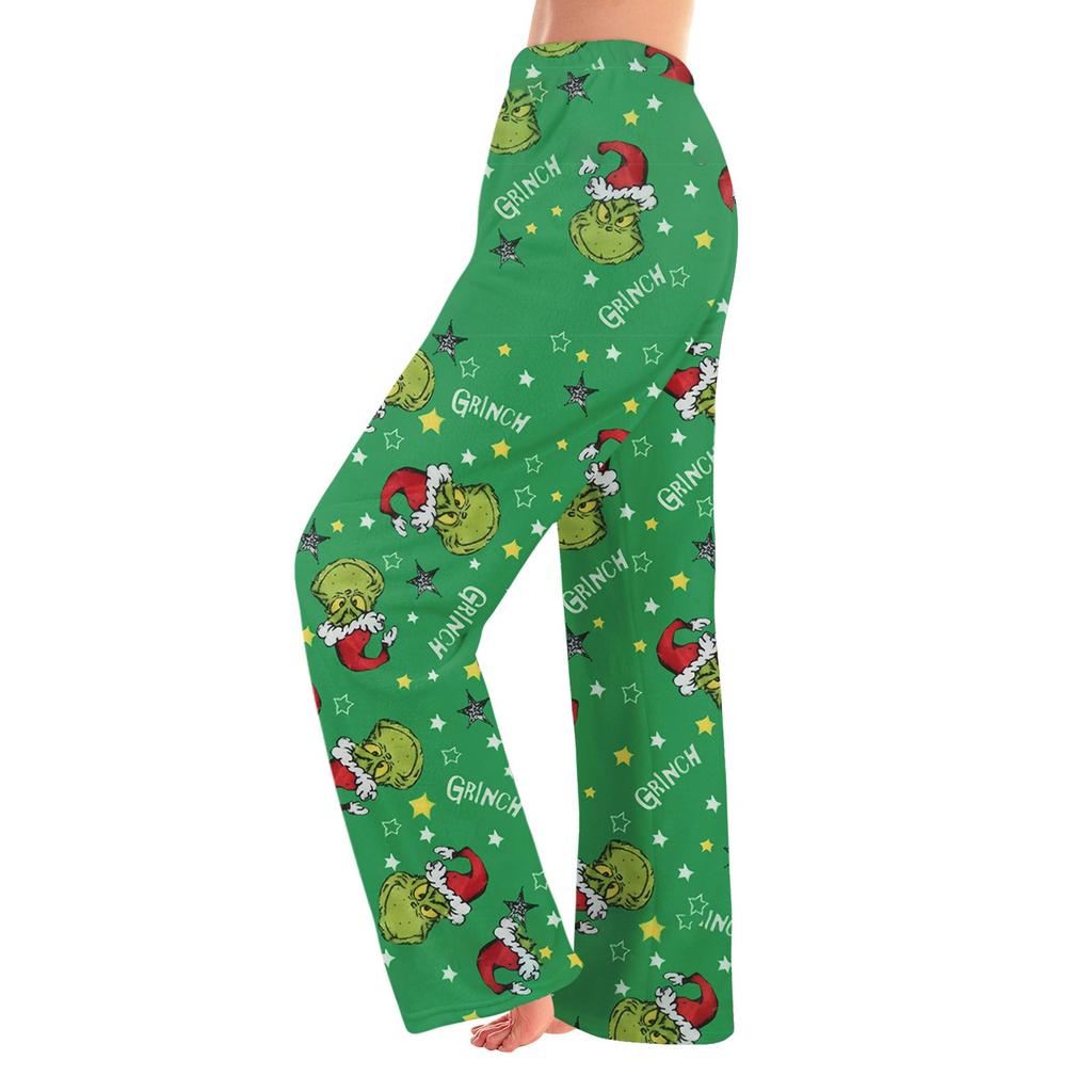 Women Autumn Winter Pants Full Length Long Trousers Flannel Christmas Printed Pants