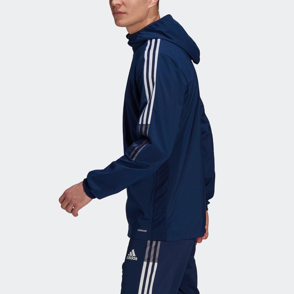 Adidas Side Stripe Color Block Logo Print Soccer Hooded Jacket Men Jacket Navy-Blue GP4962