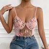 Summer Floral Embroidery Crop Tops Women Lace Mesh Butterfly Elastic Strap Cami Top Ladies Sexy Casual Backless Short Tank Top