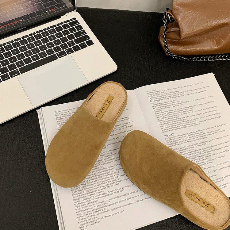 Soft Leather Version~ Baotou Half Slippers Women Wear High-end Fluffy Shoes In Autumn 2025 New Lazy Boken Shoes