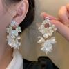 Exaggerated Beach Earrings Crystal Petals Stud Earrings French Style Flower Dangle Earrings  Gifts
