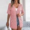Women's Fashion Casual Hollow Short Sleeve Knitted Vacation Sunscreen Shirt Solid Color Cardigan Jacket