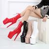 20cm Sexy Women Bright Patent Leather Low Boots High Heel Stiletto Peep Toe Boots Pole Dancing Shoes Club Shoes