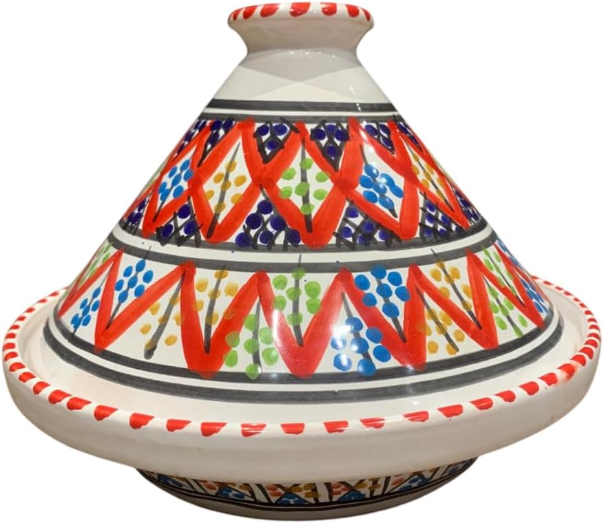 Handmade Tunisian Red Tagine – Traditional Ceramic Cookware for Fire or Oven – 22cm, Perfect for Fish, Poultry, Meat, and Vegetables
