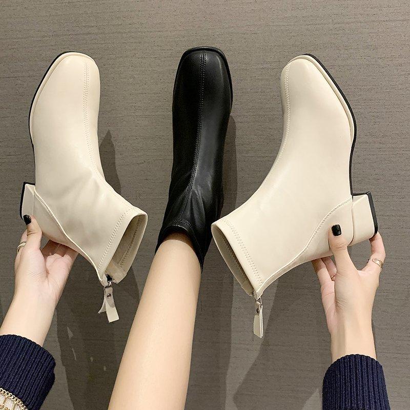 Fashion Elastic Socks Boots Fashion Ankle Boots Women High Heel Thicks  Heel Square Toe Short Boots Women Retro 2024 New Ladies Shoes
