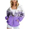 Women's Long Sleeve Printed Sweatshirt Long Sleeve Pocket Jacket Zipper Hoodie Coat  Autumn