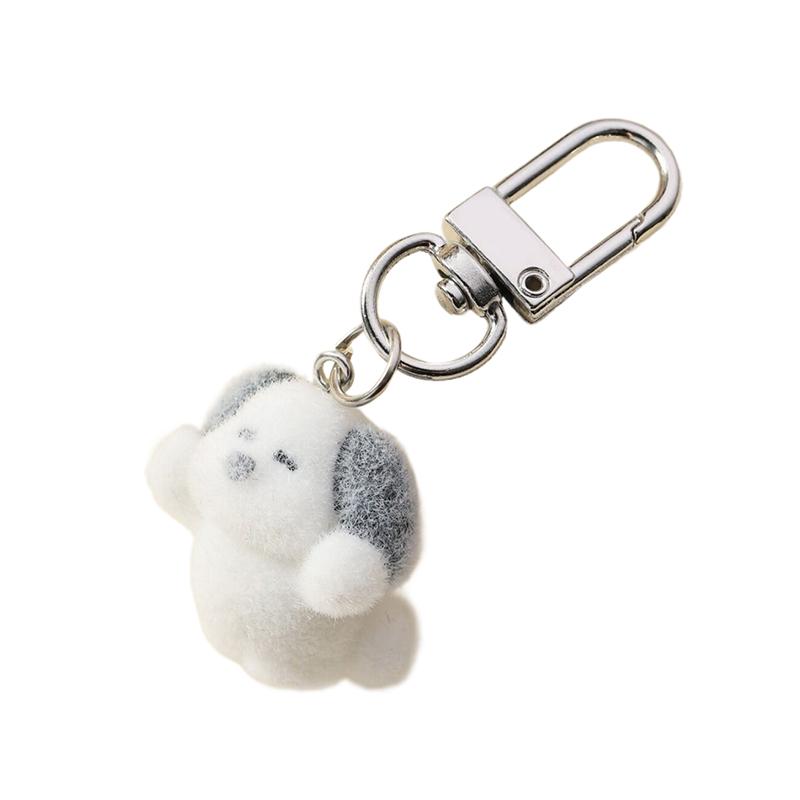 Kawaii 3D Flocking Puppy Keychain Cartoon Little Dog Plush Keyring Car Key Holder Bag Pendant Earphone Decoration Couple Gifts