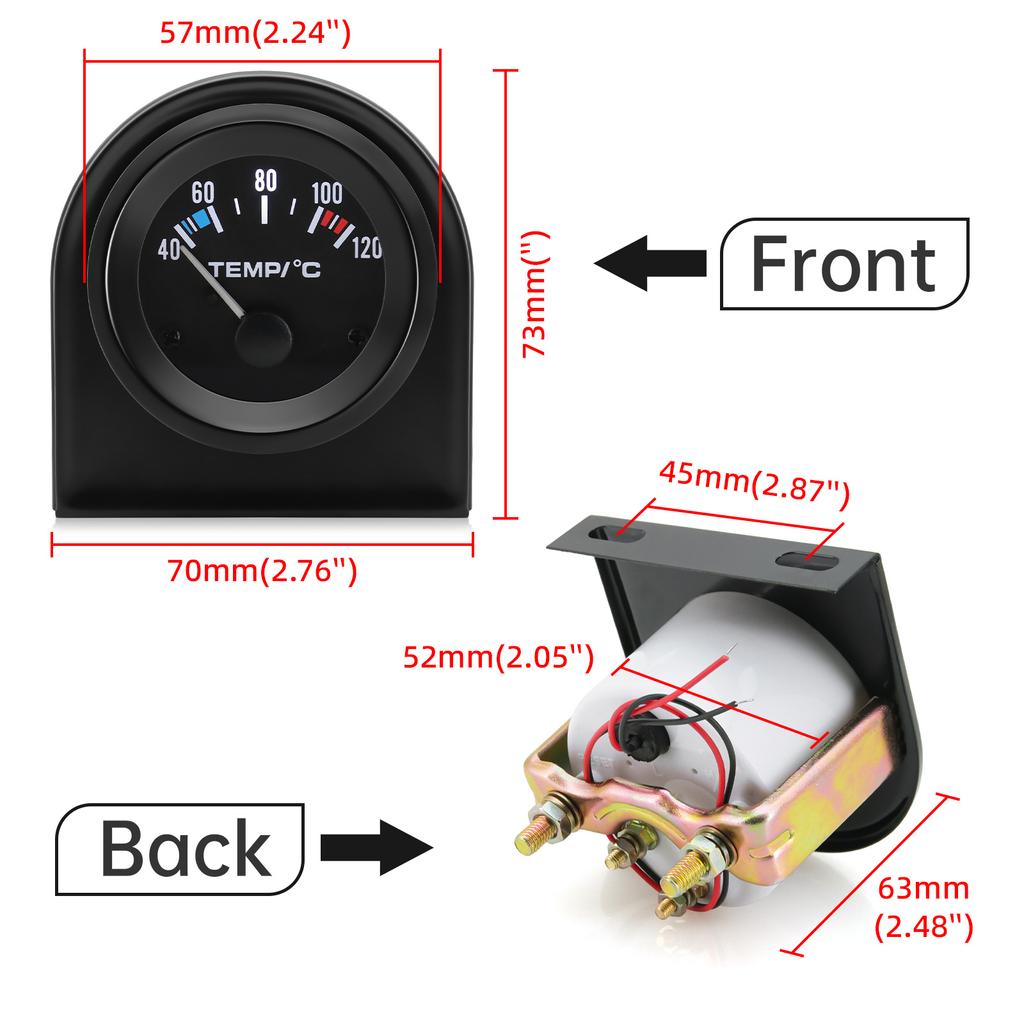 52mm Water Temperature Gauge 40-120 Celsius with Adaptor Joint Pipe Radiator 1/8NPT Sensor Car Racing Water Tank Level Indicator