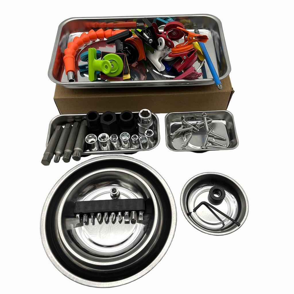 Magnetic Stainless Steel Bowl Set - 5-Piece Storage Plates In 3", 4", and 6" Sizes for Tools