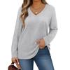 Womens Plus Size Long Sleeve Shirts  V Neck Tunic Tops Basic Loose Fit Tee Tops