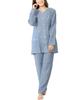 ON NISHIKI Long Sleeve Top and Bottom Double Long Long Loungewear Women's Pajamas, 100% Cotton, Front-Opening, Set, Spring/Autumn, Gauze,