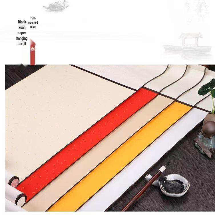 Silk-Mounted Three-Open Xuan Paper Scroll for Chinese Painting & Calligraphy