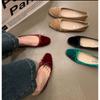 Elegant Velvet Ballerina Shoes Woman  Luxury Velour Ballet Flats Ladies Retro Round Toe Bowknot Shallow Loafers  In Red Green