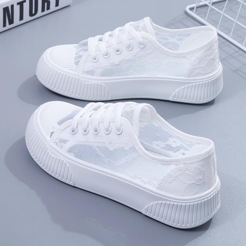 Summer Women Lace Casual Shoes Woman Mesh Breathable Sneakers Flats Comfort Shallow Platform Floral Loafers Walking Black Shoes