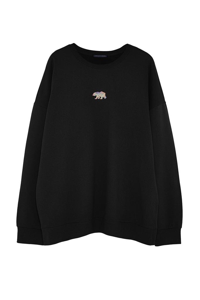 Men's Fashion New Plus Big Size Sweatshirt Black Big Size Oversize Wide Cut Embroidered Cotton Sweatshirt with Fleece Inside