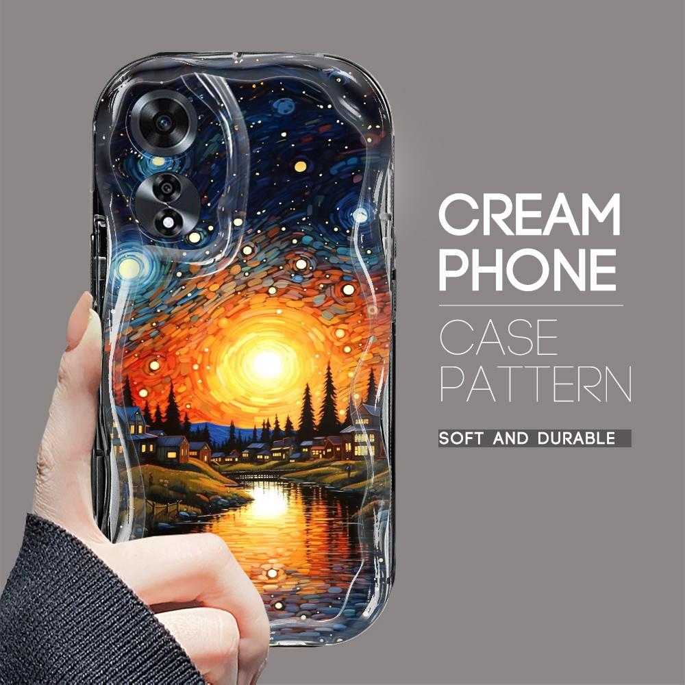 For OPPO A17 A18 A38 A58 A98 Reno7 Z 8Z 8T 11F 11 Pro Realme 12 Lite 12 Pro C30 Painting Starry Night Sunset Cream Texture Soft Silicone Case