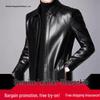 Men's Genuine Leather Jacket with Fleece Lining - Thin, Business Style for Middle-Aged and Elderly.