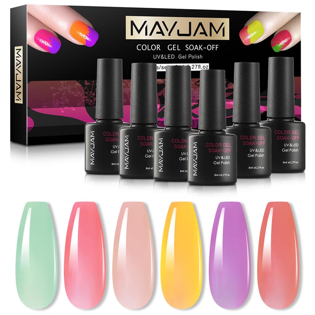 MAYJAM 6 Pcs/set 8ml Nail Varnish Kit Jelly Series Nail Art Gel Long Lasting Soak Off Varnish Gel Women Fashion Nail Art Decoration UV Gel Polish