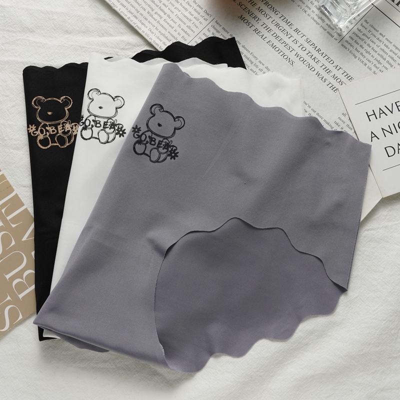 Women Ice Silk Mid-Waist Panty Wave Waist Comfortable Girl Underwear Cute Cartoon Print Breathable Bottom Crotch Briefs