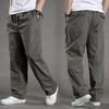 Men Cargo Pants Spring Fall Elastic Waist Drawstring Solid Color Casual Loose Large Pocket Soft Male Straight Wide Leg Trousers Menswear