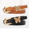Soft Faux Leather Women's Leather Belt Butterfly Design Pin Buckle Waistband Designer Belts