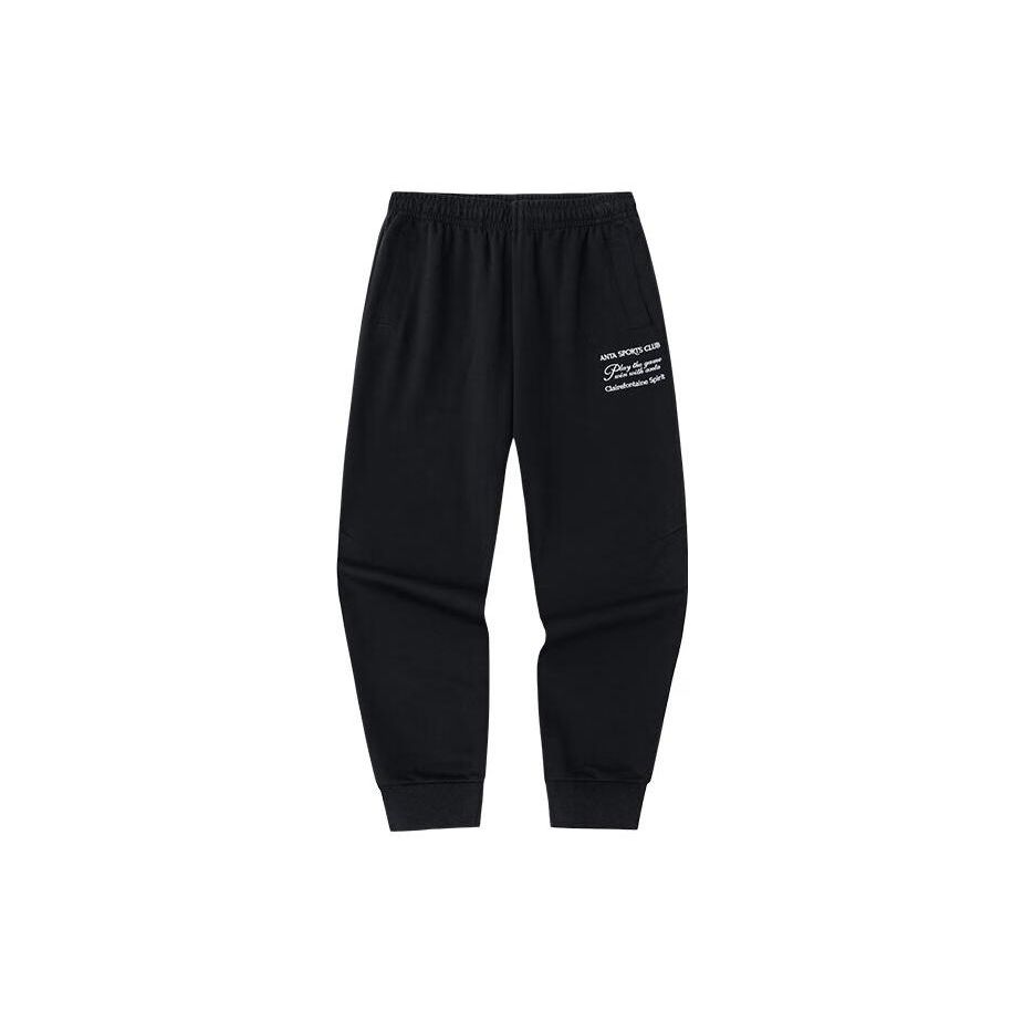 Anta Lifestyle Series Letter Mid-Rise Embroidered Skin-Friendly Campus Running Knitted Sports Pants Unisex Pants Black 152418307-1