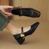 Maillard Retro One-word Belt Mary Jane Small Leather Shoes Versatile Square Head Thick Heel Light Mouth Single Shoes Women 2024