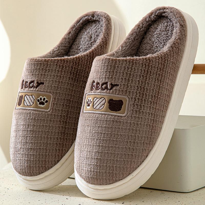 Cotton Slippers Women's Simple Winter Indoor Home Warm Non-Slip Fleece-lined Couple Warm Fur Slipper
