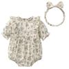 Reegoo Peter Baby Summer Short Newborn Cute Floral Size Ages Months Girls' Bodysuit, Romper, Sleeves, 100% Cotton, Clothes, Headband, Print, Khaki,