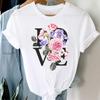 (Asian Size)  Clothing Tee  Sweet Flower Letter 90s Print Lady T Shirt Fashion Women Casual Top Short Sleeve Female Graphic T-shirts