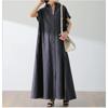 Single Breasted Short Sleeve Cotton Linen Shirt Dress Women's Loose Lapel Solid Casual Maxi Dresses