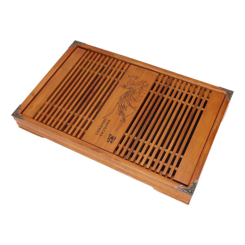 Kungfu Tea Tray Chinese Gongfu Tea Tray Drainage Water Storage Wood Tea Table with Drain Pipe