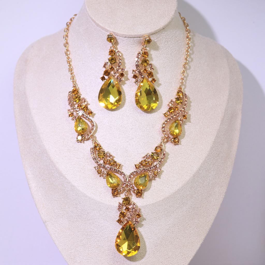 Set Of Necklace Earrings Set, Court Temperament Alloy Crystal Retro Necklace Set 2-Piece Set