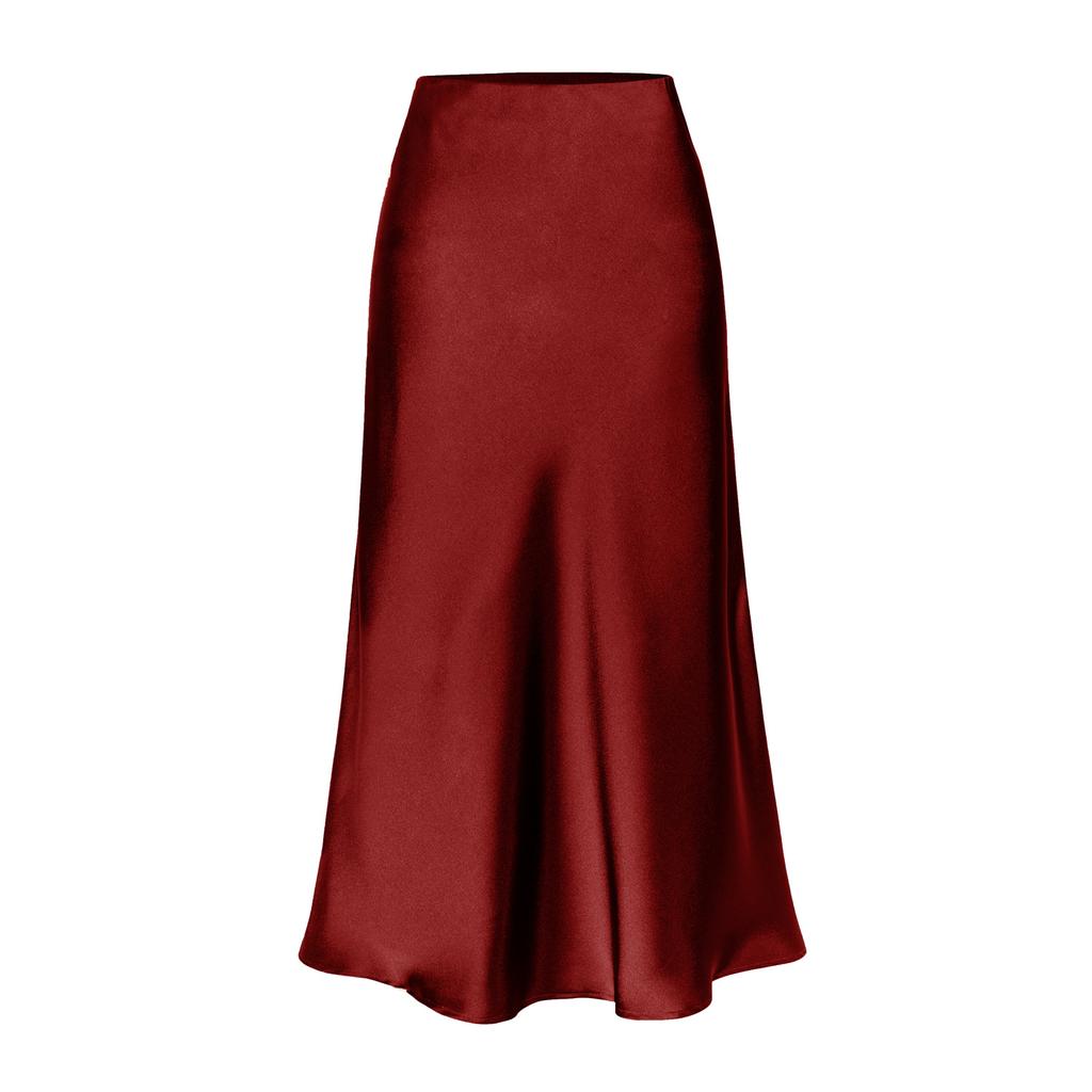 Elegant Temperament, High-quality Acetate Satin Elastic High-waist Split Mid-length Skirt