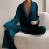 New Satin Silk Pajamas Low-cut Sexy Pajamas for Women Single-breasted Long-sleeved Wide-leg Pants Trousers Suit