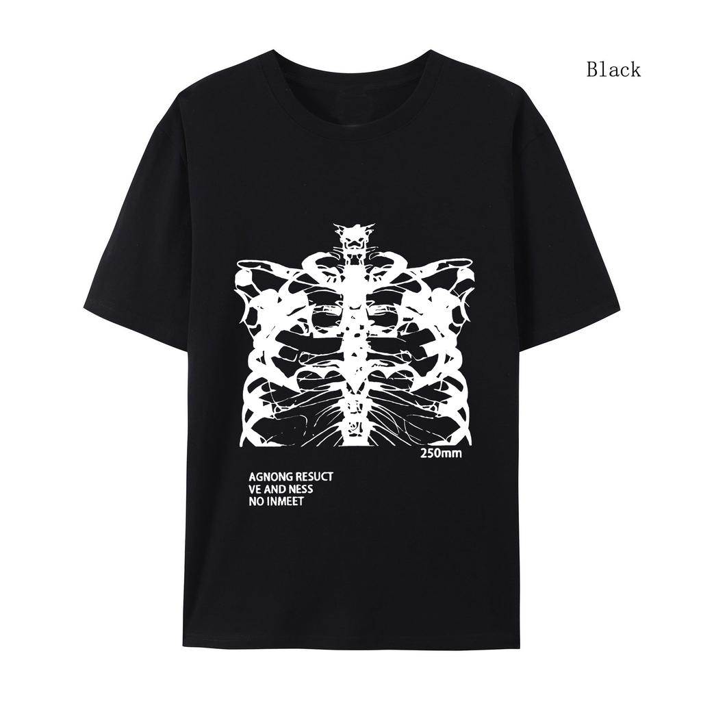 Women T-shirt Short Sleeve Streetwear Blsack Tops Skeleton Print Grunge Gothic Oversized T-shirt Streetwear Women's T-shirt